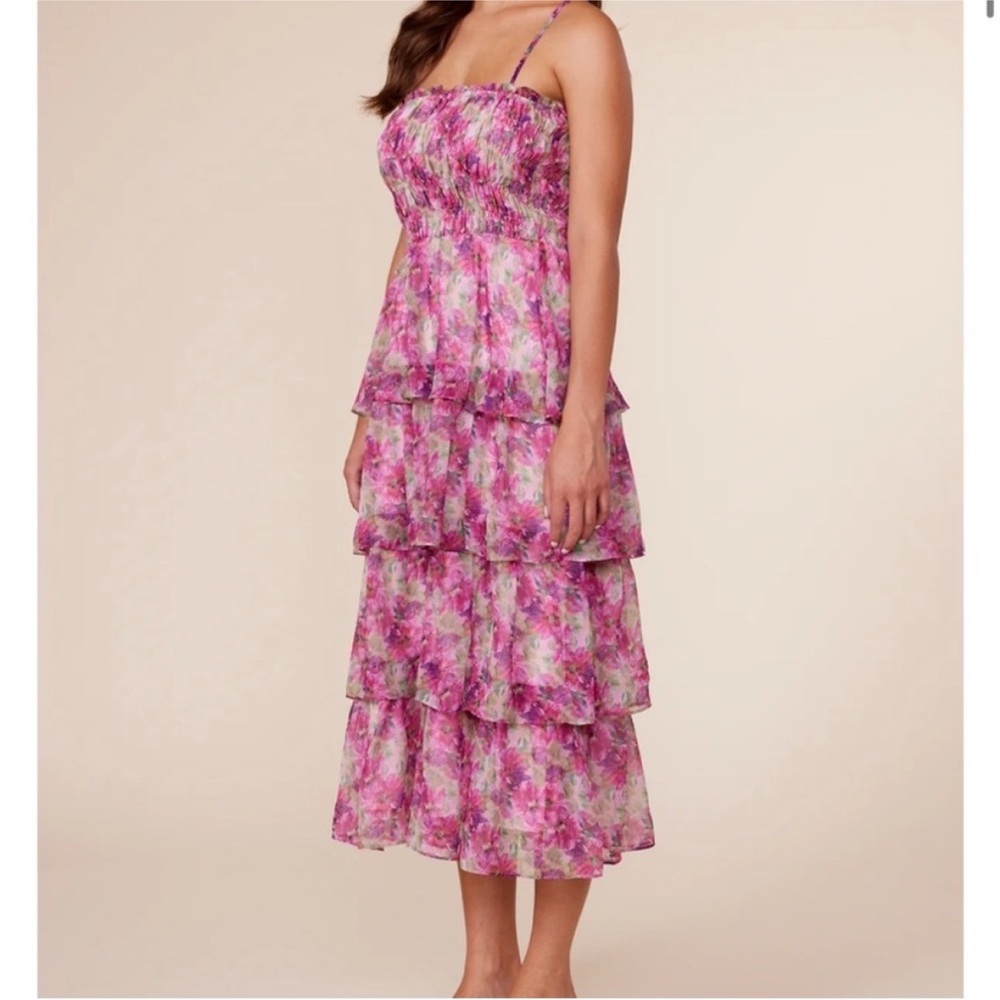 Lucy Paris Hyacinth Pink Floral Ruffle Tiered Smocked Top Dress Sz M